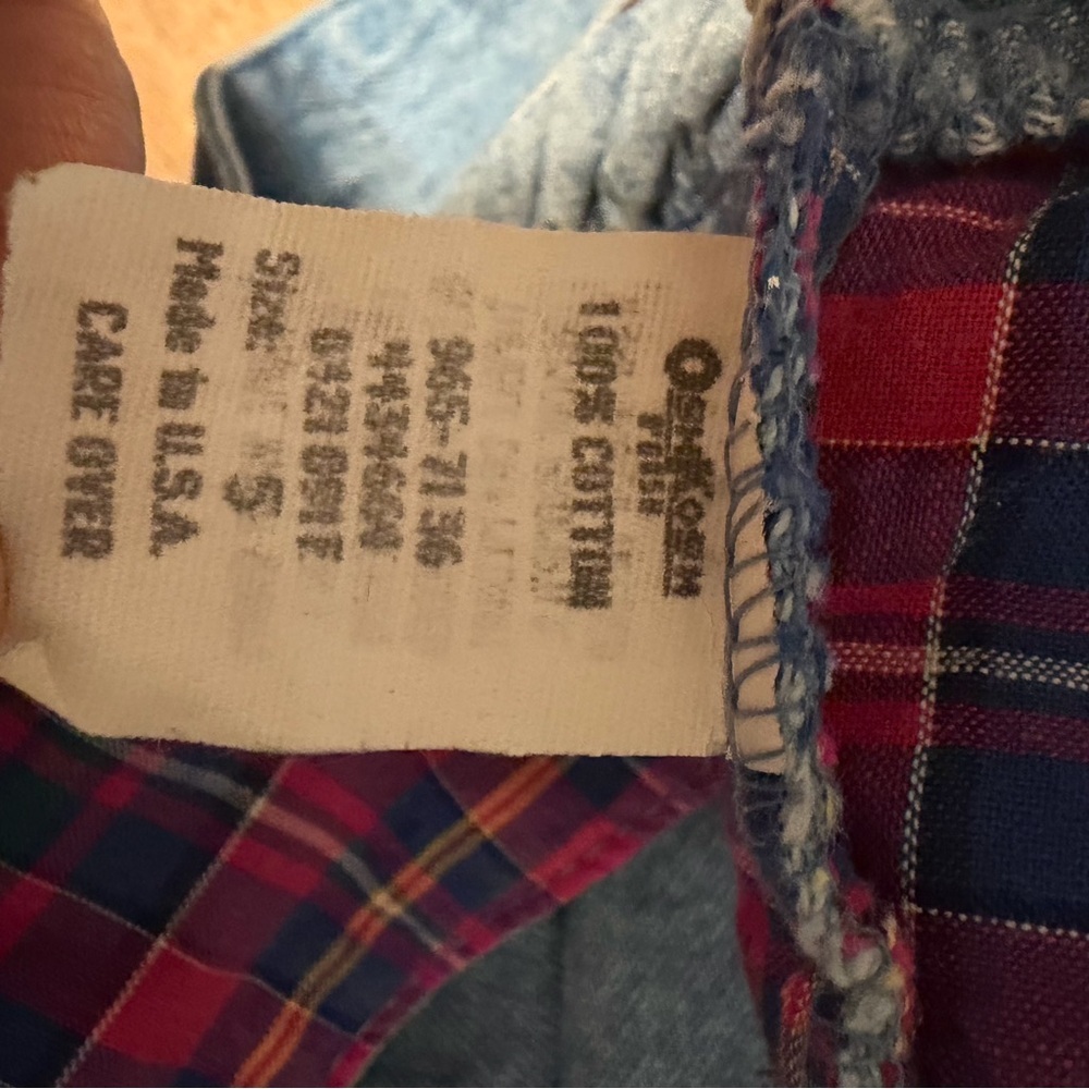 Vintage 90s Girls OSHKOSH B'Gosh Sz 5 Dress Jumper Denim Jean Plaid Hearts - Picture 9 of 12